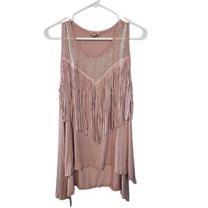 Pol sleeveless Swing tank top cowgirl fringe hi/low hem size S‎